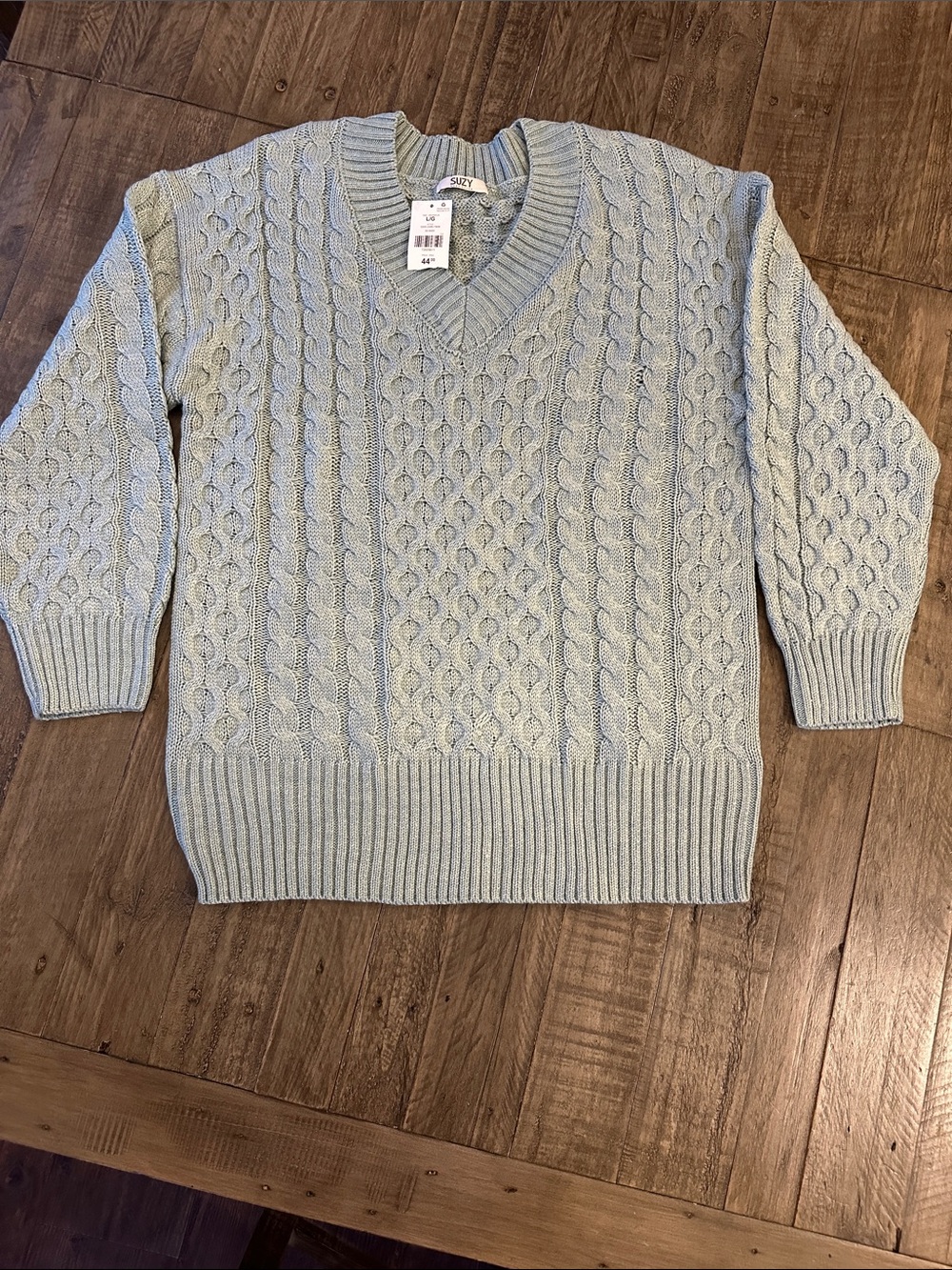 Light Blue Cable Knit V-Neck Sweater. Nwt.